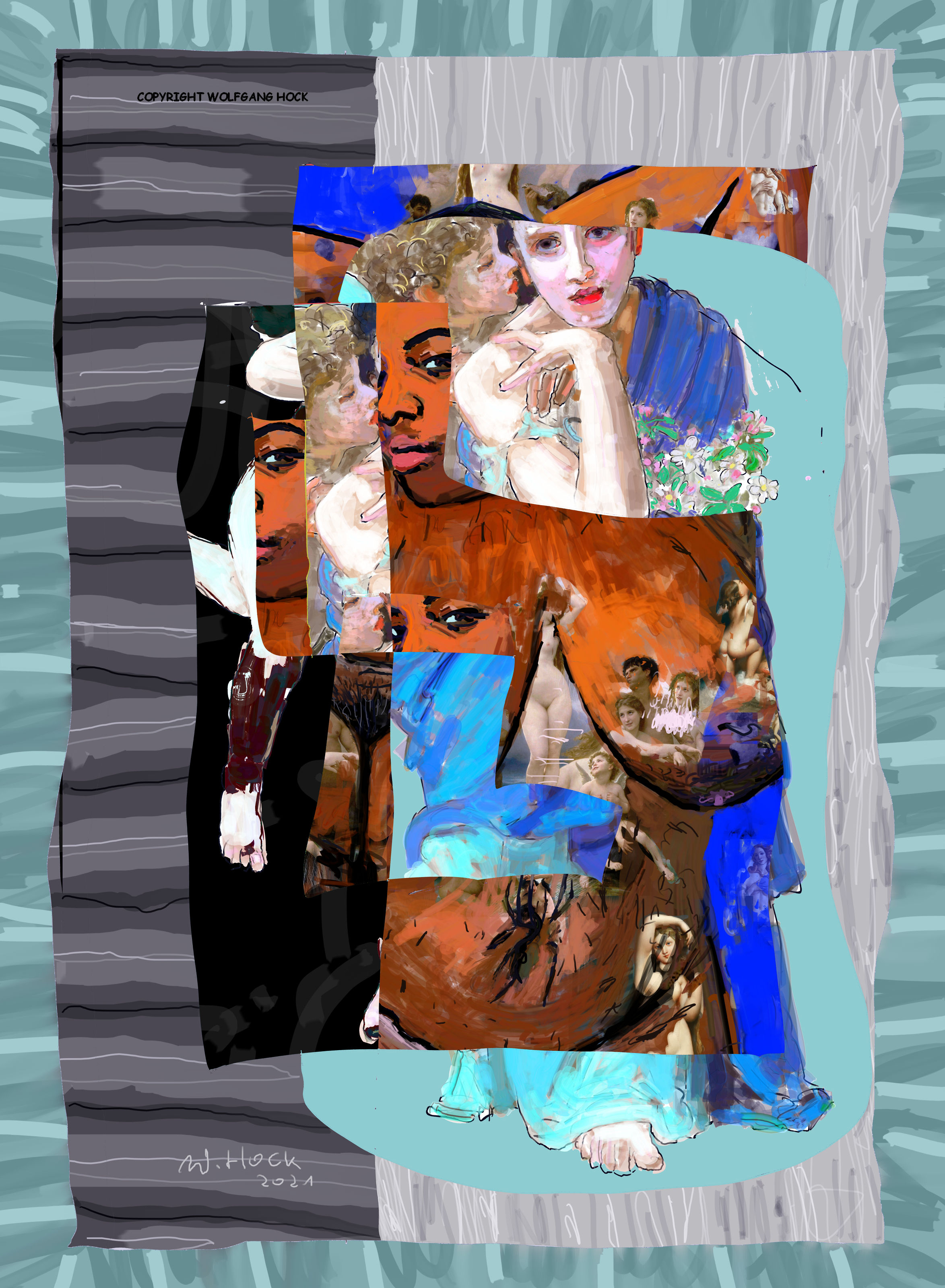Jungfrau mit Venus und Collage II - Virgin with Venus and collage II - Virgem com Venus e  colagem II  2021   Handmade digital painting and collage on canvas 110 x 150 cm (190 megapixels)