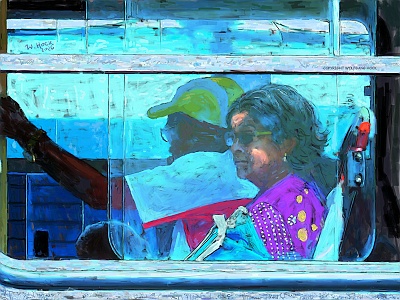 Frau im Bus Woman on the bus Mulher no ônibus  2026   Handmade digital painting on canvas 160 x 120 cm (201 megapixels)
